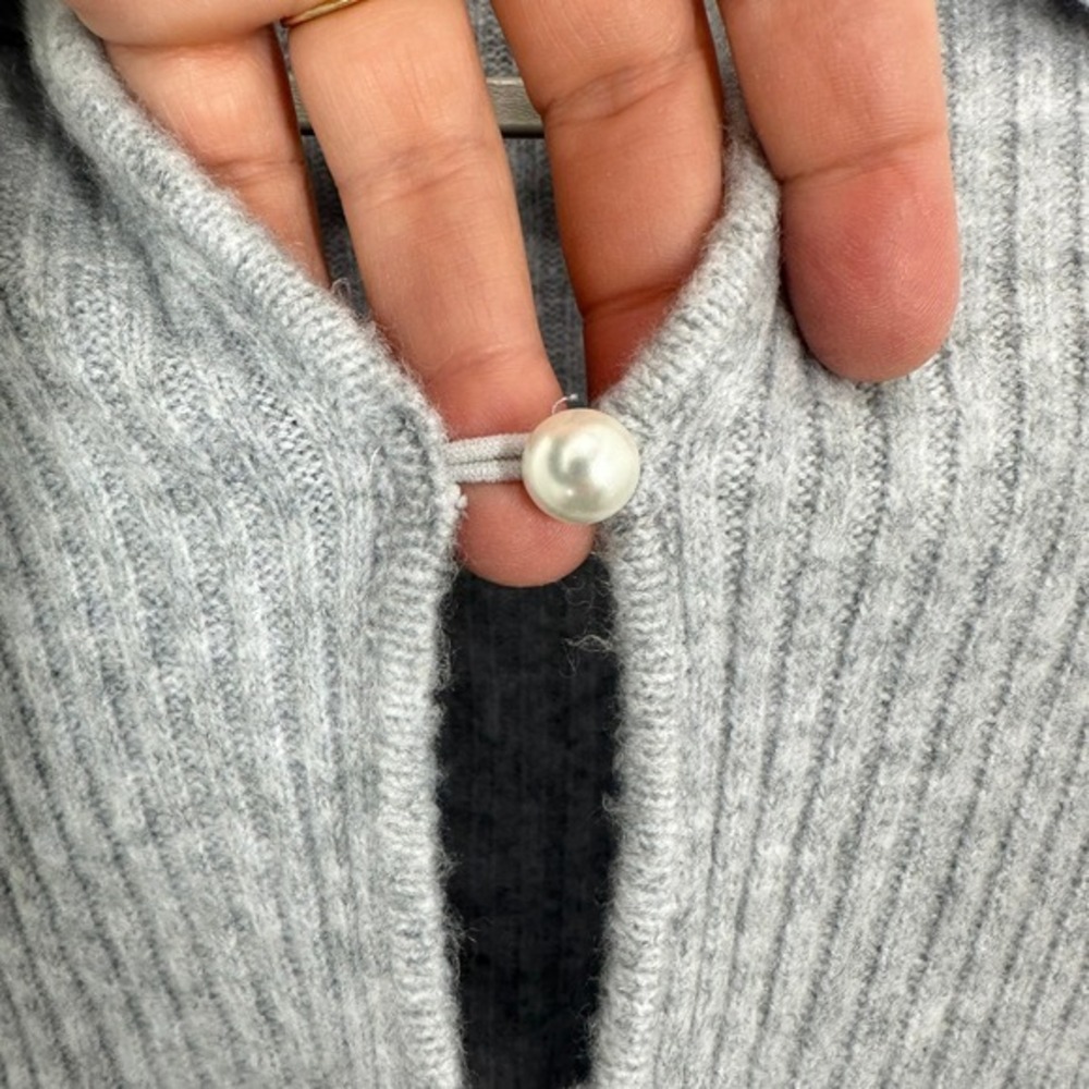 Abercrombie & Fitch Grey Ribbed Short Sleeve Button Up Collared Sweater XS Chic - Picture 5 of 8